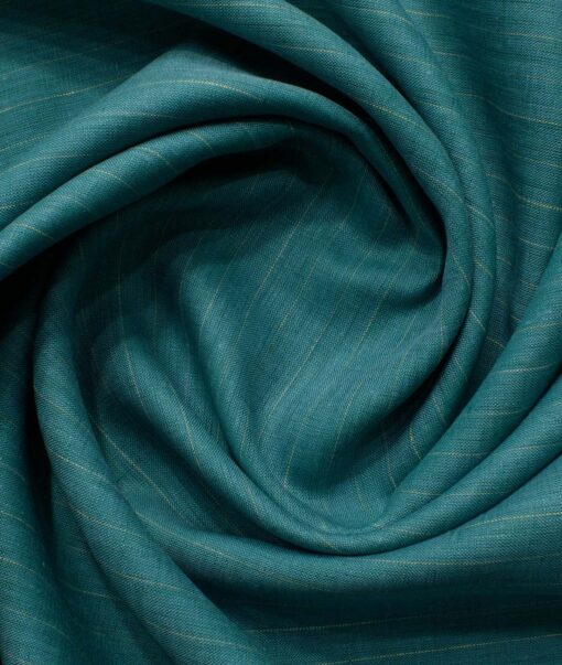 Linen Club Men's Pure Linen 66 LEA Striped 2.25 Meter Unstitched Shirting Fabric (Surfie Green)