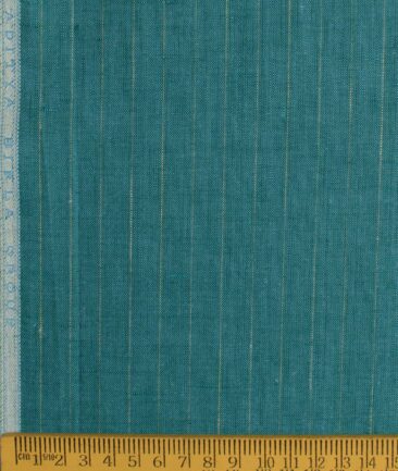 Linen Club Men's Pure Linen 66 LEA Striped 2.25 Meter Unstitched Shirting Fabric (Surfie Green)