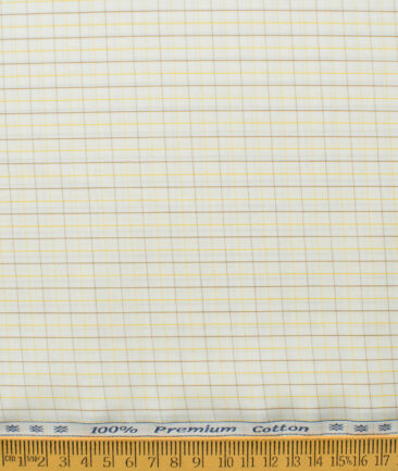 Arvind Men's 60's Premium Cotton Checks 2.25 Meter Unstitched Shirting Fabric (Cream)