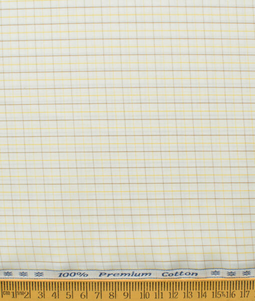 Arvind Men's 60's Premium Cotton Checks 2.25 Meter Unstitched Shirting Fabric (Cream)