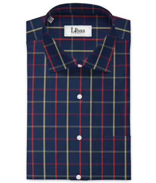 Arvind Men's 60's Premium Cotton Checks 2.25 Meter Unstitched Shirting Fabric (Dark Royal Blue)