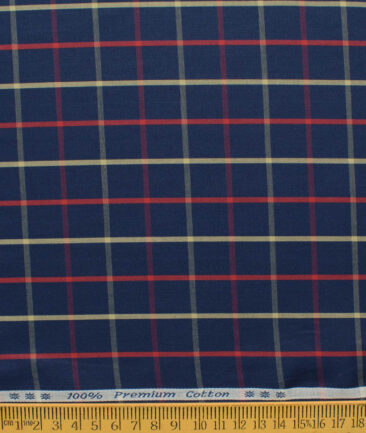 Arvind Men's 60's Premium Cotton Checks 2.25 Meter Unstitched Shirting Fabric (Dark Royal Blue)
