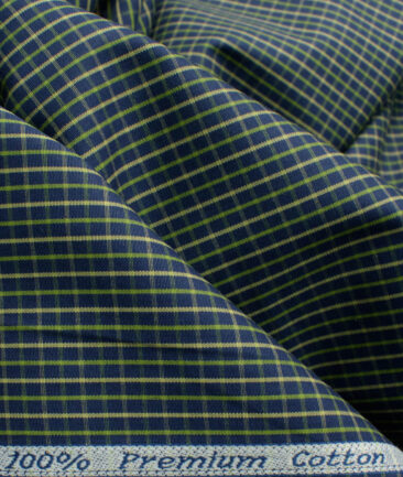 Arvind Men's 60's Premium Cotton Checks 2.25 Meter Unstitched Shirting Fabric (Dark Blue)