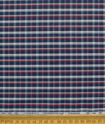 Arvind Men's 60's Premium Cotton Checks 2.25 Meter Unstitched Shirting Fabric (Dark Blue)