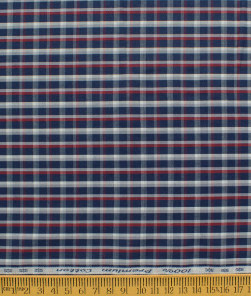 Arvind Men's 60's Premium Cotton Checks 2.25 Meter Unstitched Shirting Fabric (Dark Blue)