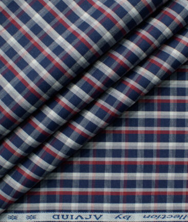 Arvind Men's 60's Premium Cotton Checks 2.25 Meter Unstitched Shirting Fabric (Dark Blue)