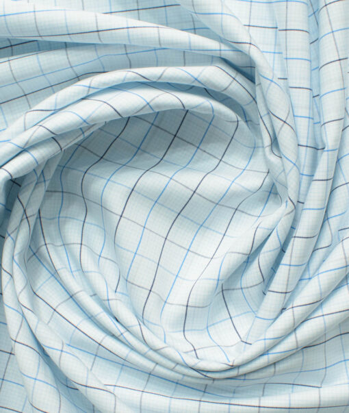 Arvind Men's 60's Premium Cotton Checks 2.25 Meter Unstitched Shirting Fabric (White & Blue)