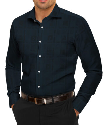 Luthai Men's Supima Cotton Self Design 2.25 Meter Unstitched Shirting Fabric (Dark Royal Blue)
