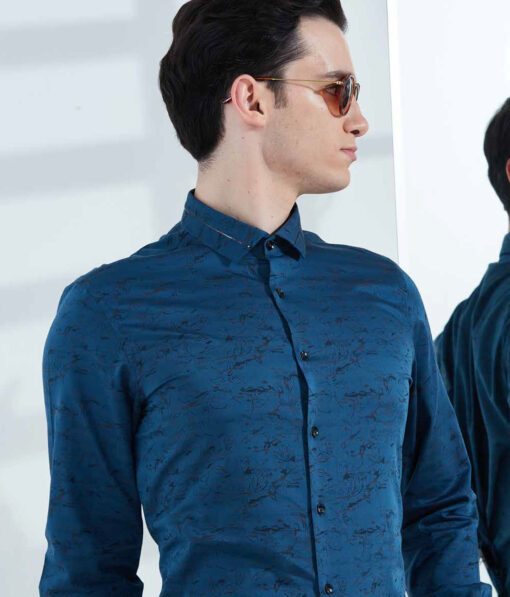 Luthai Men's Supima Cotton Self Design 2.25 Meter Unstitched Shirting Fabric (Elephant Blue)