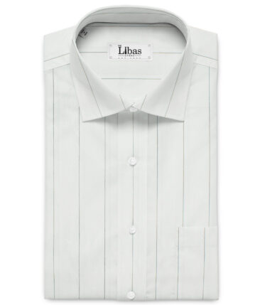Luthai Men's Supima Cotton Striped 2.25 Meter Unstitched Shirting Fabric (White)