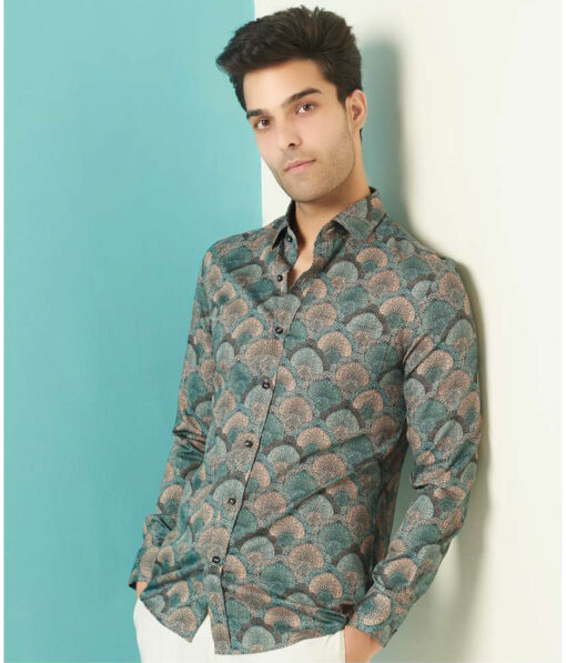 Nemesis Men's Giza Cotton Printed 2.25 Meter Unstitched Shirting Fabric (Sea Green)