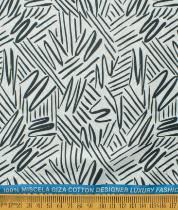 Nemesis Men's Giza Cotton Printed 2.25 Meter Unstitched Shirting Fabric (White & Black)