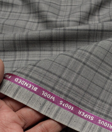 Raymond Men's Wool Checks Super 100's  Unstitched Suiting Fabric (Light Grey) - Image 2