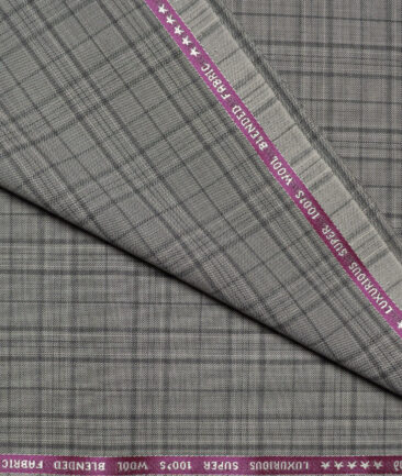 Raymond Men's Wool Checks Super 100's  Unstitched Suiting Fabric (Light Grey) - Image 3