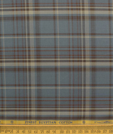 Soktas Men's Egyptian Cotton Checks 2.25 Meter Unstitched Shirting Fabric (Grey & Brown)