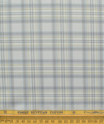 Soktas Men's Egyptian Cotton Checks 2.25 Meter Unstitched Shirting Fabric (Light Grey)