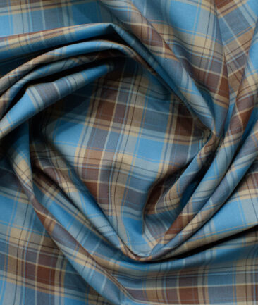 Soktas Men's Egyptian Cotton Checks 2.25 Meter Unstitched Shirting Fabric (Prussian Blue)