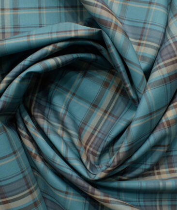 Soktas Men's Egyptian Cotton Checks 2.25 Meter Unstitched Shirting Fabric (Sea Green)
