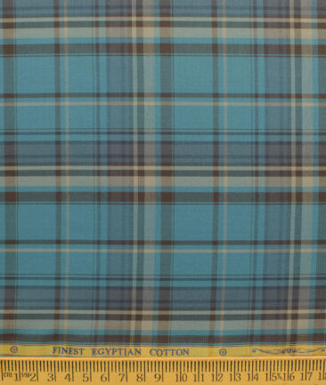 Soktas Men's Egyptian Cotton Checks 2.25 Meter Unstitched Shirting Fabric (Sea Green)