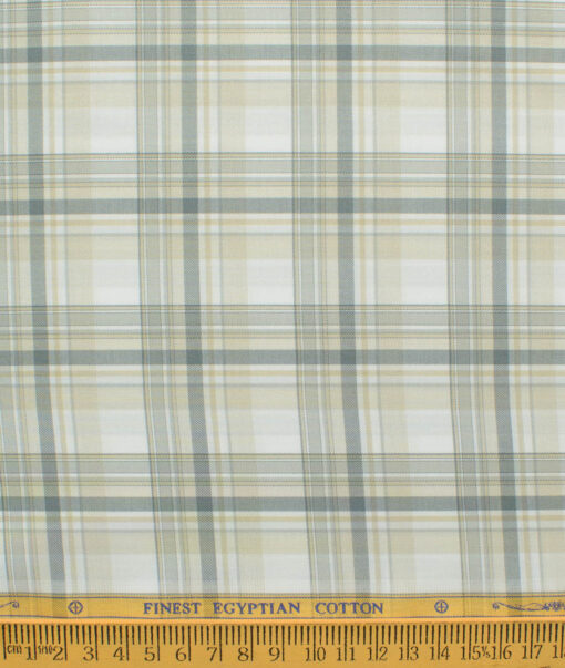 Soktas Men's Egyptian Cotton Checks 2.25 Meter Unstitched Shirting Fabric (White & Beige)