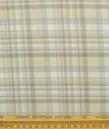 Soktas Men's Egyptian Cotton Checks 2.25 Meter Unstitched Shirting Fabric (Beige)
