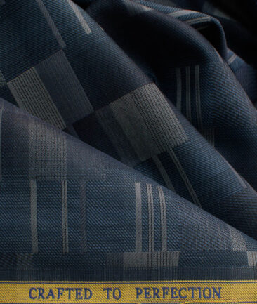 Soktas Men's Egyptian Cotton Self Design 2.25 Meter Unstitched Shirting Fabric (Blue)
