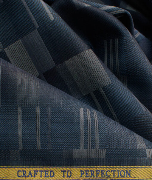 Soktas Men's Egyptian Cotton Self Design 2.25 Meter Unstitched Shirting Fabric (Blue)