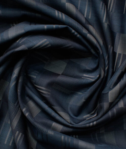 Soktas Men's Egyptian Cotton Self Design 2.25 Meter Unstitched Shirting Fabric (Blue)