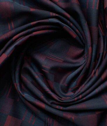 Soktas Men's Egyptian Cotton Self Design 2.25 Meter Unstitched Shirting Fabric (Dark Blue & Red)