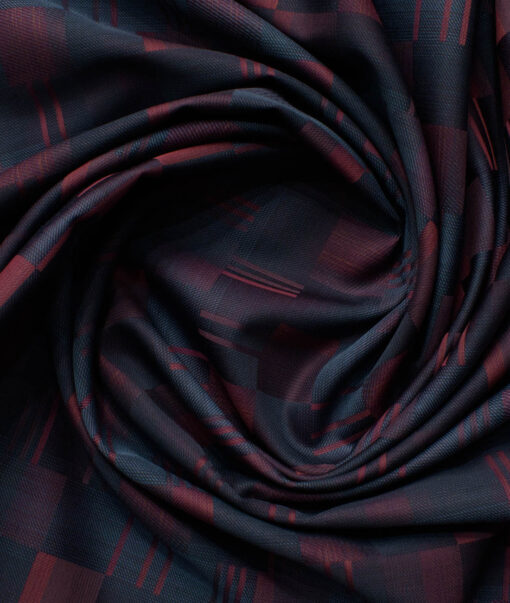 Soktas Men's Egyptian Cotton Self Design 2.25 Meter Unstitched Shirting Fabric (Dark Blue & Red)