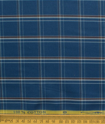 Soktas Men's 100% Cotton Checks 2.25 Meter Unstitched Shirting Fabric (Blue)