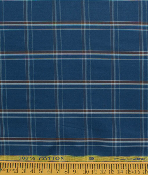Soktas Men's 100% Cotton Checks 2.25 Meter Unstitched Shirting Fabric (Blue)