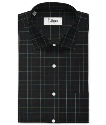 Cadini Men's Bamboo Wrinkle Resistant Checks 2.25 Meter Unstitched Shirting Fabric (Black)