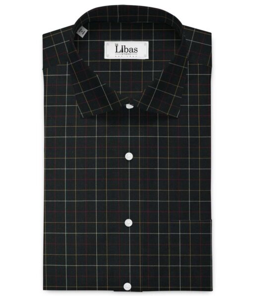 Cadini Men's Bamboo Wrinkle Resistant Checks 2.25 Meter Unstitched Shirting Fabric (Black)
