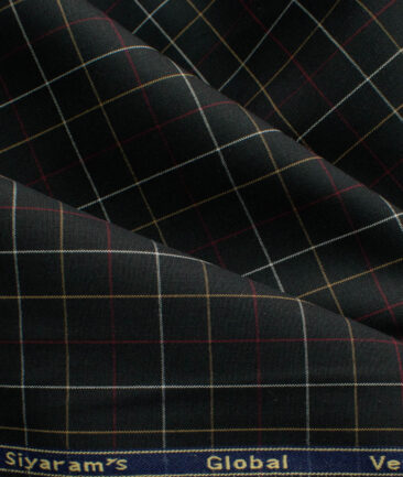 Cadini Men's Bamboo Wrinkle Resistant Checks 2.25 Meter Unstitched Shirting Fabric (Black)