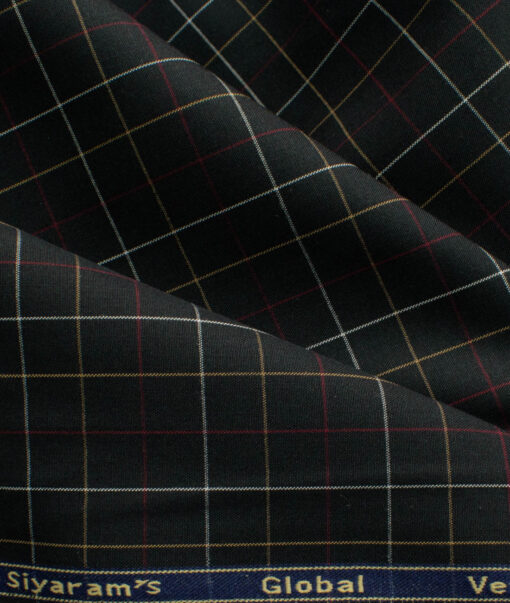Cadini Men's Bamboo Wrinkle Resistant Checks 2.25 Meter Unstitched Shirting Fabric (Black)