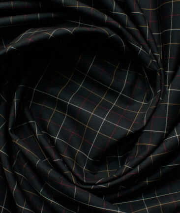 Cadini Men's Bamboo Wrinkle Resistant Checks 2.25 Meter Unstitched Shirting Fabric (Black)
