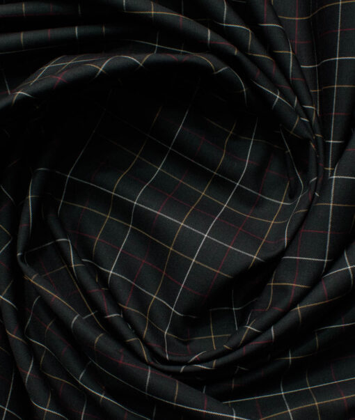 Cadini Men's Bamboo Wrinkle Resistant Checks 2.25 Meter Unstitched Shirting Fabric (Black)