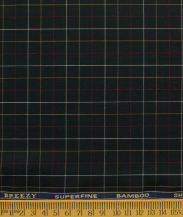 Cadini Men's Bamboo Wrinkle Resistant Checks 2.25 Meter Unstitched Shirting Fabric (Black)