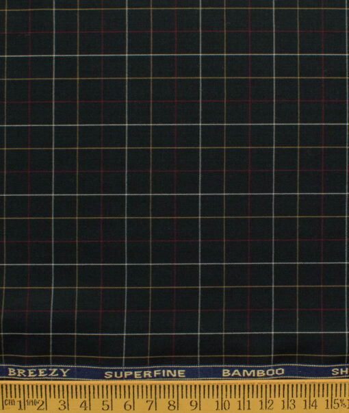 Cadini Men's Bamboo Wrinkle Resistant Checks 2.25 Meter Unstitched Shirting Fabric (Black)