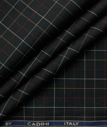 Cadini Men's Bamboo Wrinkle Resistant Checks 2.25 Meter Unstitched Shirting Fabric (Black)