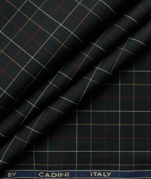 Cadini Men's Bamboo Wrinkle Resistant Checks 2.25 Meter Unstitched Shirting Fabric (Black)
