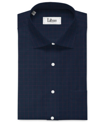 Cadini Men's Bamboo Wrinkle Resistant Checks 2.25 Meter Unstitched Shirting Fabric (Dark Royal Blue)