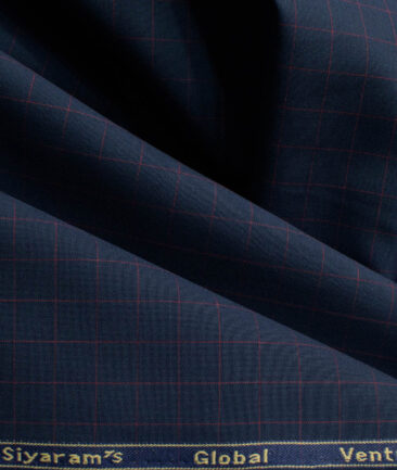 Cadini Men's Bamboo Wrinkle Resistant Checks 2.25 Meter Unstitched Shirting Fabric (Dark Royal Blue)