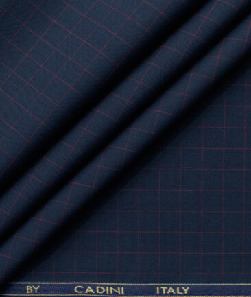 Cadini Men's Bamboo Wrinkle Resistant Checks 2.25 Meter Unstitched Shirting Fabric (Dark Royal Blue)