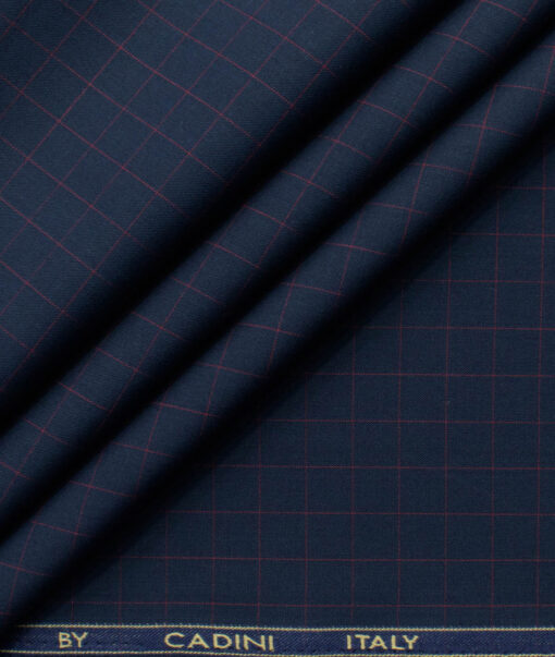 Cadini Men's Bamboo Wrinkle Resistant Checks 2.25 Meter Unstitched Shirting Fabric (Dark Royal Blue)
