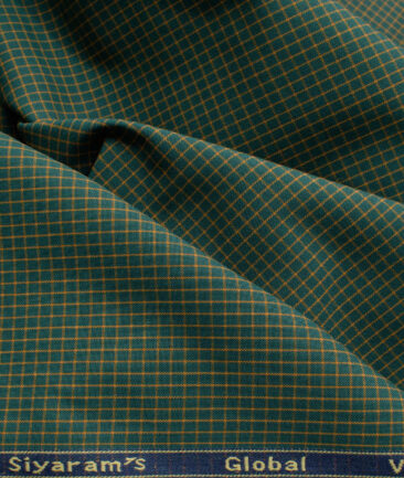 Cadini Men's Bamboo Wrinkle Resistant Checks 2.25 Meter Unstitched Shirting Fabric (Dark Pine Green)