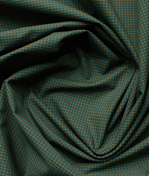 Cadini Men's Bamboo Wrinkle Resistant Checks 2.25 Meter Unstitched Shirting Fabric (Dark Pine Green)