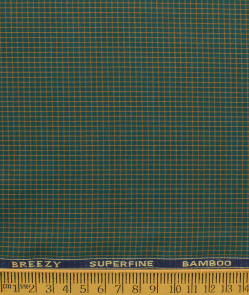 Cadini Men's Bamboo Wrinkle Resistant Checks 2.25 Meter Unstitched Shirting Fabric (Dark Pine Green)
