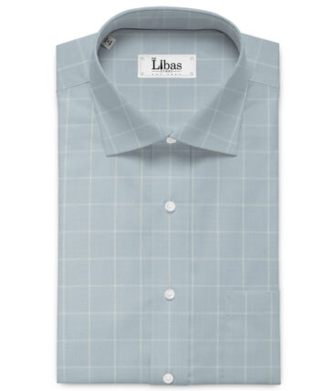 Cadini Men's Bamboo Wrinkle Resistant Checks 2.25 Meter Unstitched Shirting Fabric (Light Grey)